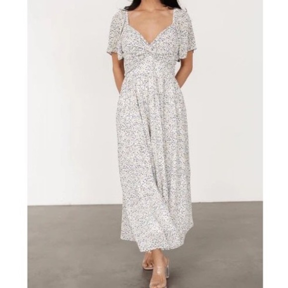 Baltic Born Dresses & Skirts - Baltic Born Emiliana Floral Maxi Dress Sz L Twist Front White Blue Yellow Flowy